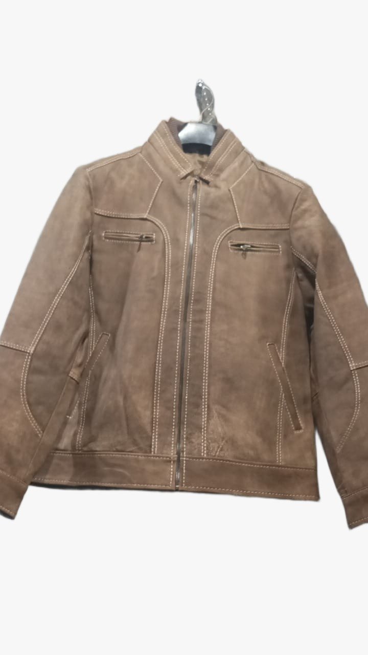brown biker leather jacket - Image 3