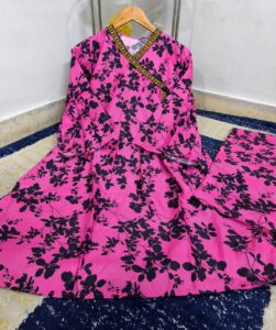 Printed Angrakha Frock 2 PC - Polo Cotton Suit